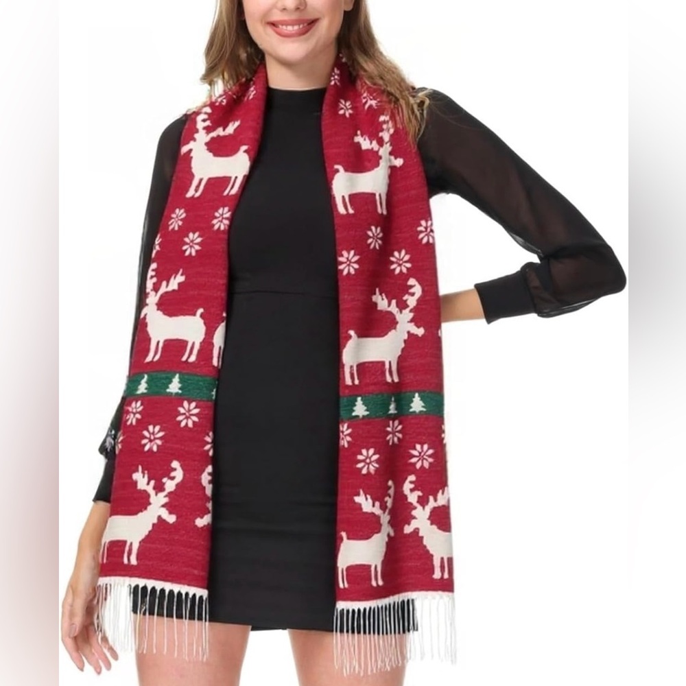 NWT Red Reindeer Pattern Scarf